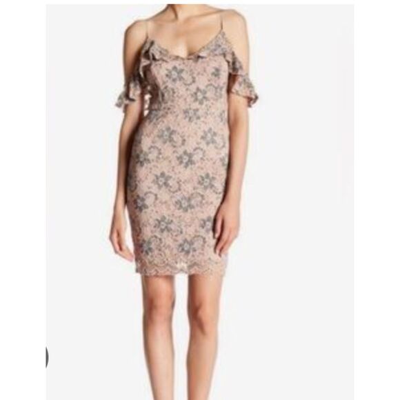 ASTR The Label Blush Gray Off the Shoulder Floral Lace Mini Dress Size Large - Picture 1 of 6